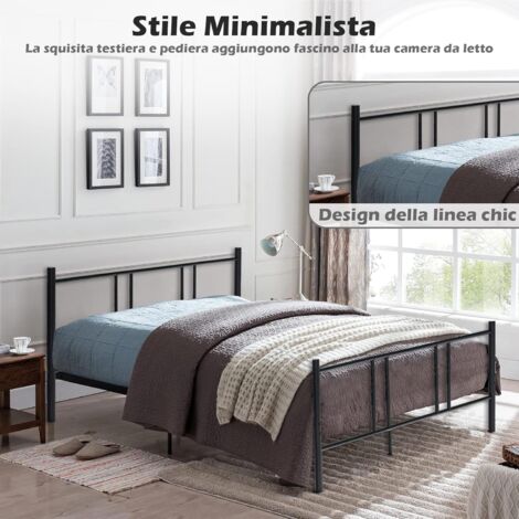 Letto Matrimoniale A Baldacchino In Metallo - Struttura Moderna Con Testiera E Pediera | Colore Nero - Foto 5