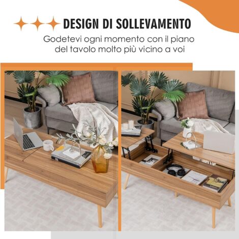 HOMCOM Tavolino Rialzabile Con Cassetti E Vano Nascosto | 100x50x62 Cm | Rovere | Sollevabile - 2