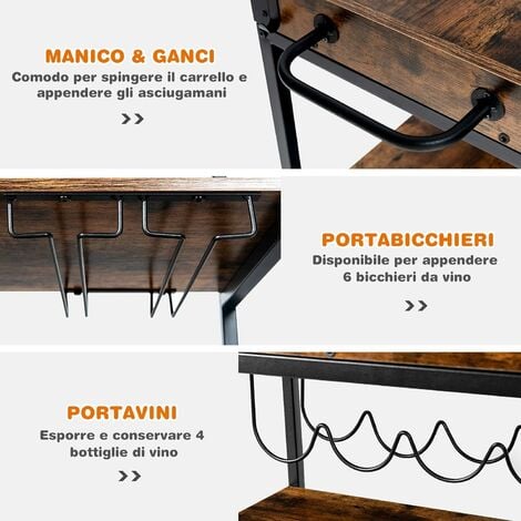 COSTWAY Carrello da Cucina con Ruote, Carrello di Servizio Pieghevole a 3  Piani, Ideale per Cucina