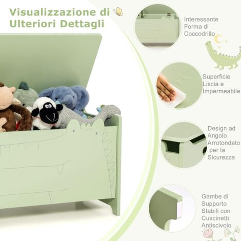 Relaxdays Cassapanca Bambini, Baule Portagiochi Da Cameretta Contenitore Con Coperchio Mdf Hlp 45x80x40 Cm Bianco 72464474