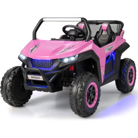 COSTWAY 12V Auto Elettrico per Bambini, Macchina Fuoristrada a 2 Posti, Macchina Elettrica con Luci Suoni, Regalo per Bambini 3-8 Anni, 118x74x71 cm (Rosa)