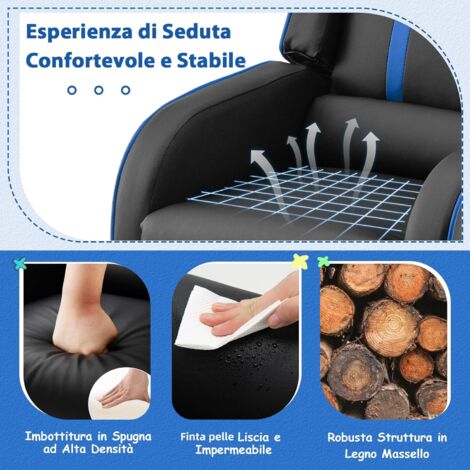 Sedia da studio per bambini con schienale doppio regolabile e poggiapiedi, Sedia da ufficio senza braccioli 3 Colori