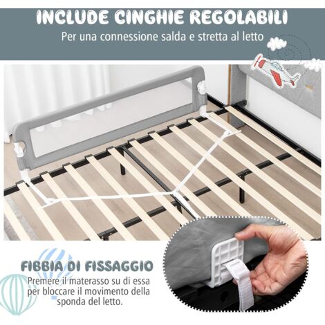 LZQ Sponde letto Bambini e per Genitori, Sponda Sbarra Altezza Regolabile, Barriera di Sicurezza, 150 x 70 x 25 cm, Metallo, Bianco