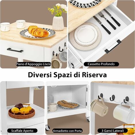 Carrello Da Cucina Isola Cucina Carrello Credenza Con Ruote Mobile Cucina  Bianco 115x46x90cm FKW30-II-W SoBuy