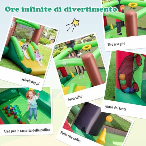 COSTWAY Castello Gonfiabile per Bambini, Casa Gonfiabile con Doppio Scivolo,  Trampolino, per 3 Bambini di 3-10 Anni, con Borsa di Trasporto e Kit di  Riparazione, 356 x 330 x 220 cm, Senza soffiatore