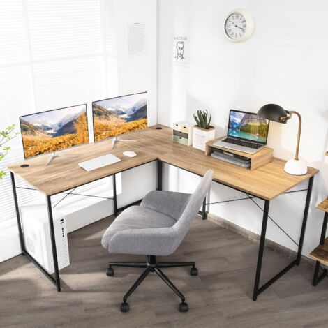 Scrivania Angolare Reversibile COSTWAY A L – 150x150x74,5 Cm, Trasformabile In Scrivania Lineare 240x60 Cm, Supporto CPU Regolabile E Fori Passacavi, Colore Marrone