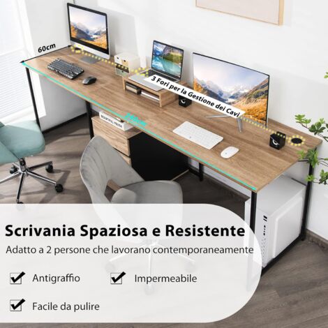 Scrivania angolare a forma di L, Scrivania 147 x 112 cm per computer con alzata per monitor