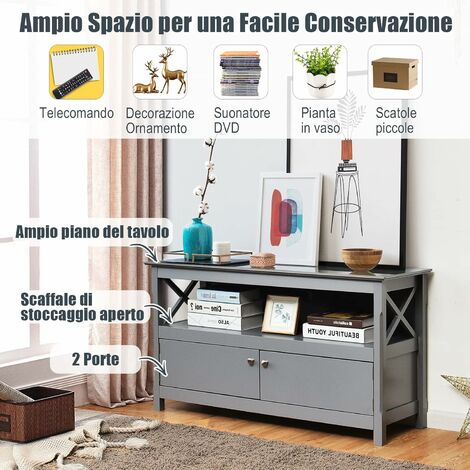 Mobile tavolino porta TV con 2 ante Scaffale in legno a casa - Costway