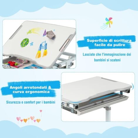 Set Scrivania E Sedia COSTWAY Per Bambini - Altezza Regolabile Con Luce LED - Scrivanietta Blù - Foto 2