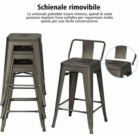 Costway Set di 4 sgabelli da bar, Sgabelli alti senza schienale in stile  moderno, Marrone>