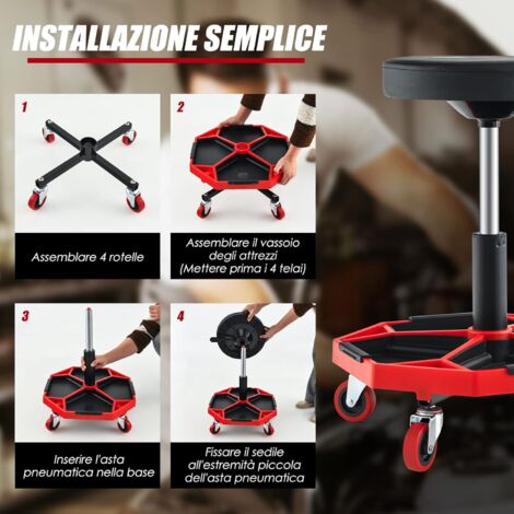 Sgabello Da Officina Con Ruote, Con Ripiano Per Attrezzi E Viti Portata Di 150 Kg Altezza Regolabile E Girevole Sedia Meccanico Per Garage 96402262 Sgabello Da Officina Con Ruote, Con Ripiano Per Attrezzi E Viti Portata Di 150 Kg Altezza Regolabile E Girevole Sedia Meccanico Per Garage 96402262