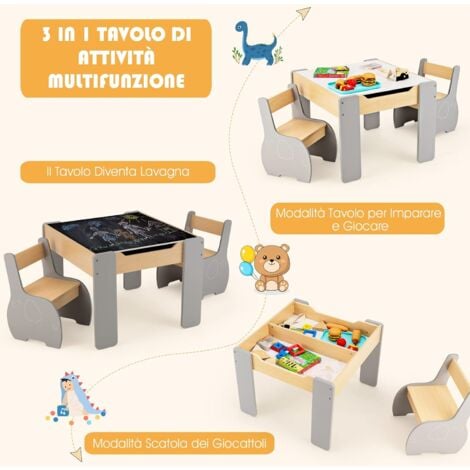 Set Tavolo E Sedie Bambini COSTWAY 3 In 1 - Legno Con Lavagna E Spazio Storage, Colore Verde