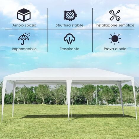 COSTWAY Tendone per Feste 3 M x 6 M, Gazebo da Giardino con Struttura in  Metallo