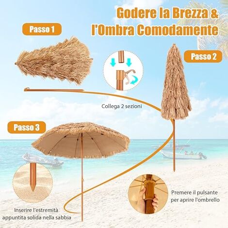 Ombrellone Da Spiaggia In Paglia Sintetica 270 Cm – Con Manovella E Borsa - 2