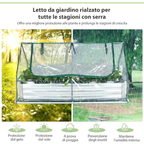Orto Rialzato Zincato COSTWAY Con Serra - 180x90x91 Cm, Con Copertura In PVC E Finestre - Foto 2