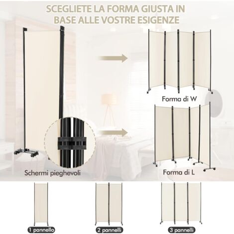 Divisori e schermi pieghevoli per la privacy alti 1,8 m, divisorio interno per camera da letto e ufficio, 4, 5, 6, 7 pannelli divisori (dimensioni: 4 pannelli H 180 cm, colore: A