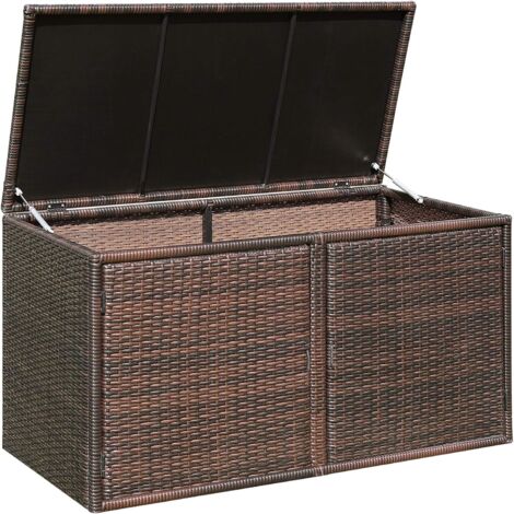 COSTWAY Baule Contenitore da 335L, con Coperchio e 2 Ripiani, Contenitore da Giardino con Telaio in Acciaio, Box per Conservazione di Attrezzi Giocattoli Accessori, Marrone