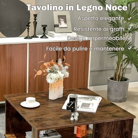 COSTWAY Tavolino Salotto a 2 Livelli, Tavolino da Caffè Quadrato in Legno,  Tavolino Basso e Moderno