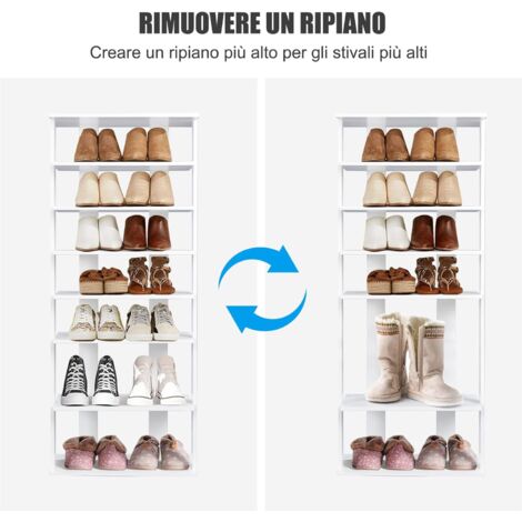 Scarpiera A 7 Livelli Verticale – Organizer In MDF Con Ripiani Regolabili, Bianco, 45,7x26,7x110,5 Cm Per Spazi Stretti