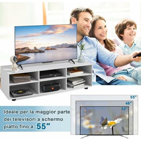 Supporto TV per casa con 6 scomparti e 5 ripiani regolabili, Tavolo console  TV in legno per soggiorno Bianco - Costway