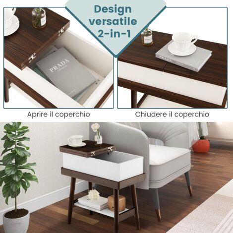 COSTWAY Tavolino da Salotto a 3 Ripiani con Ruote, Tavolino Caffè Laterale in Legno per Soggiono e Studio, Mobile Porta Stampante per Casa e Ufficio, 76 x 39,5 x 55 cm, Noce