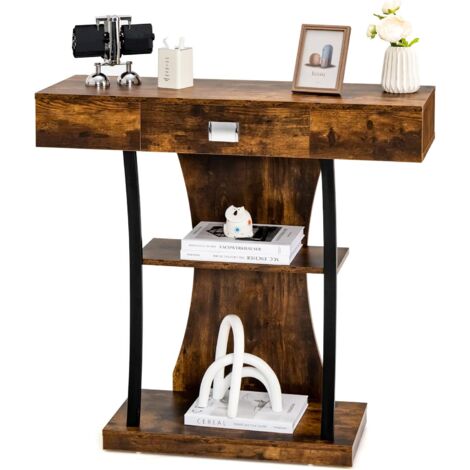 COSTWAY Tavolo Consolle in Legno, Tavolo Ingresso con Cassetti, Ripiani e 2 Kit Anti-ribaltamento, Tavolo Multiuso e Salvaspazio per Salotto, Camera da Letto e Corridoio, 91 x 30 x 88 cm