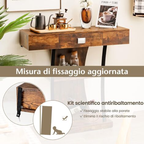 Tavolino Da Salotto Consolle In Legno Con Cassetti E Ripiani - Tavolo Ingresso 91x30x88 Cm, Nero, Con Kit Anti-ribaltamento Tavolo Corridoio Con - 7