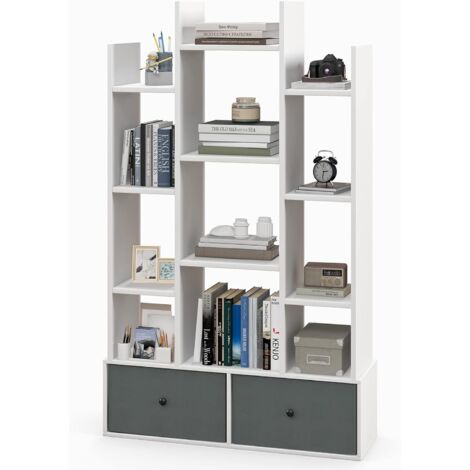 Libreria/Divisorio Multifunzionale - Armadio A Scaffali 80x24x192 Cm, Grigio Sonoma, Legno Multistrato - 6+12 Scomparti Per Soggiorno, Ufficio, Cucina, Bagno