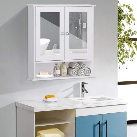 Armadietto Da Bagno A Parete Sopra WC, Bianco, 50,8x70,6x20 Cm, 2 Ante, Ripiani Interni Regolabili, In MDF Ecologico. Cerniere Soft-close, Maniglia Argentata. Perfetto Per Bagno, Cucina O Ingresso.