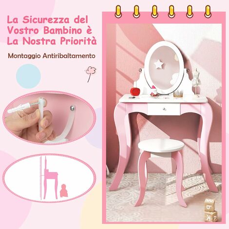 Set Toletta e Sedia per Bambini, Toletta Trucco 2 in 1 con Specchio  Ruotabile a 360° e Cassetto, - Shopping.com