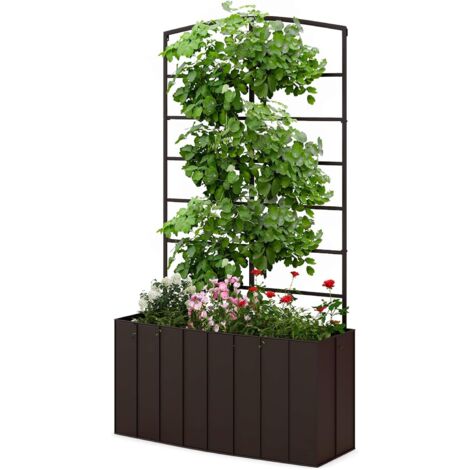Fioriera Rialzata Con Traliccio In Legno – Letto Da Giardino 3 Pannelli Per Piante Rampicanti, Drenaggio E Base Rimovibile