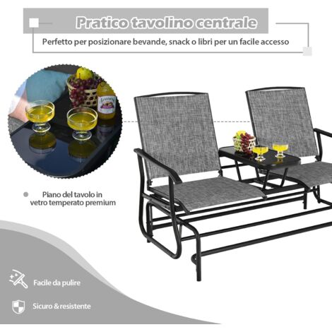 GIANTEX Panchina Da Giardino 3 Posti In Legno Con Tavolo Centrale Pieghevole – Schienale E Braccioli, Portata 320 Kg - 6