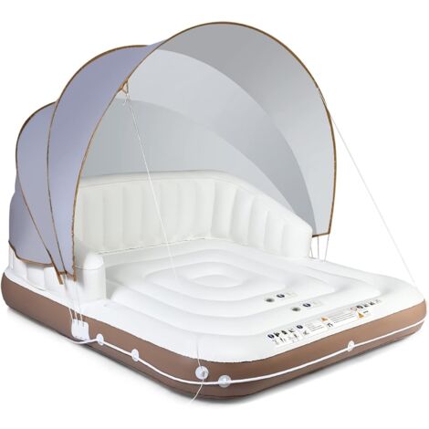 COSTWAY Letto Galleggiante Gonfiabile, Letto Galleggiante Mare con Tettuccio Retrattile e Rimovibile, 2 Porta Bicchieri, per Interna ed Esterna, UPF50+, Portata 200 kg (1/5)