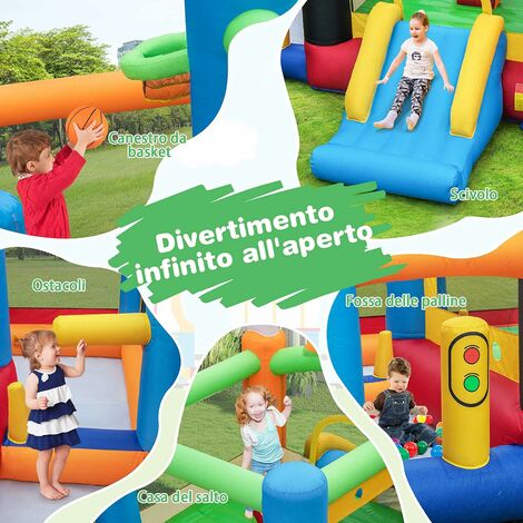 COSTWAY Castello Gonfiabile per Bambini, Casa Gonfiabile Con Scivolo,  Trampolino e Piscina, per 3 Bambini di