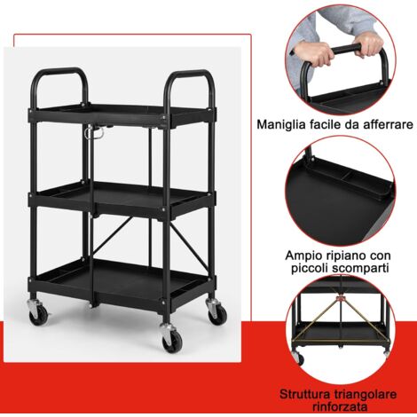 COSTWAY Carrello Multiuso a 2 Livelli, Carrello Multiuso con Maniglia e