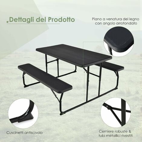 COSTWAY Set di Tavolo Campeggio Pieghevole, 136 x 151 x 73cm, Set