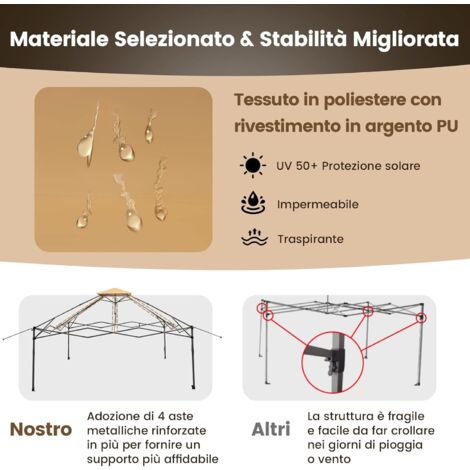Gazebo Pop-up Tangkula 11.2 Mq Con 2 Ripiani E Reti Laterali - Tenda Da Giardino Ombreggiante Con Tetto Ventilato - Per Terrazzo, Cortile E Piscina (Beige) - 4