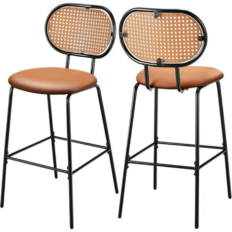 IDMarket Set 2 Sgabelli Da Bar SUMMER Con Braccioli - Effetto Rattan Nero E Gambe In Metallo - Altezza 107 Cm