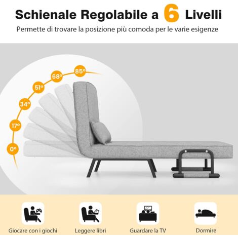 GOPLUS Poltrona Pieghevole 4 In 1, Con Funzione Letto, Cuscino Imbottito, Sedia Rilassante Con Schienale Regolabile A 6 Posizioni Salvaspazio Per Piccole Stanze Soggiorno 69943270