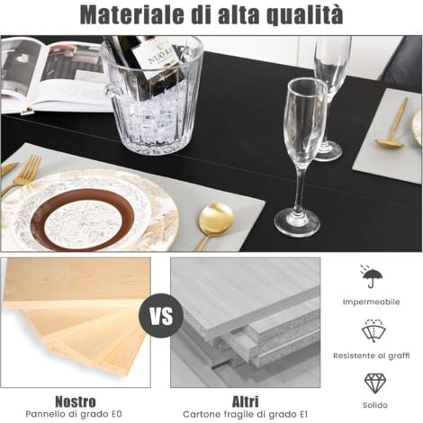 COSTWAY Tavolo da Pranzo Allungabile 160 CM, Tavolo da Pranzo Rettangolare con Gambe Robuste, Tavolo Moderno da Cucina e Sala da Pranzo per Massimo 8 Persone, 160x80x76cm,Nero