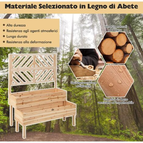 Fioriera Rialzata A 3 Ripiani Notume – Letto Da Giardino Verticale In Legno Di Abete, Per Fiori, Erbe E Verdure, 73x83x83 Cm