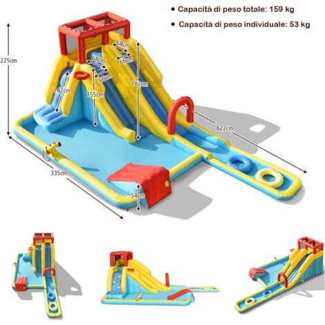 Castello Gonfiabile Principesse COSTWAY – Scivolo Acquatico, Trampolino, Parete Arrampicata E Basket, Per Bambini 3-12 Anni