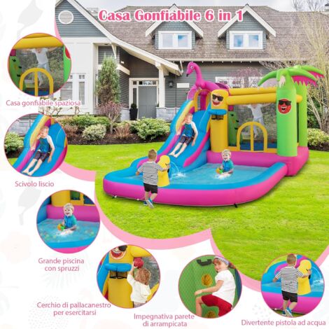 Baralir Castello Gonfiabile con Ventilatore, Scivolo a secco/Acqua, Piscina di palline oceaniche/Parco acquatico, 400×320×200 cm, Castello gonfiabile interno/esterno per Bambini dai 3 ai 10 anni