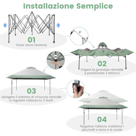 Gazebo Pieghevole COSTWAY 3x3 M - Impermeabile, Acciaio, Altezza Regolabile, Con Borsa E Parete, Blu