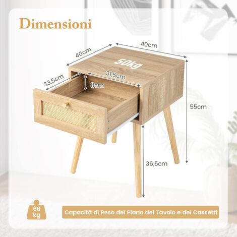 Set Di 2 Comodini In Rattan Naturale Nero – Tavolini Bohémien Con Antina Lavorata A Mano, 47x37x56 Cm, Per Soggiorno E Camera Da Letto