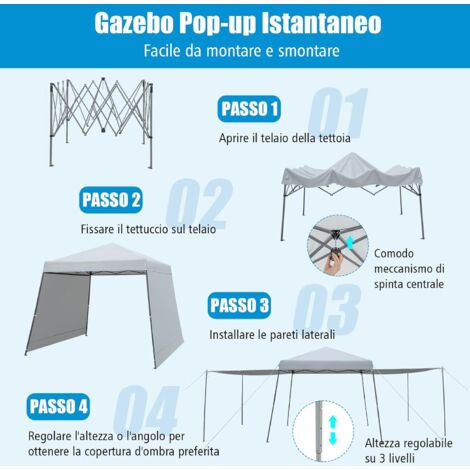 Gazebo Pieghevole 3x3 M Bianco | Con Pannelli Laterali E Borsa | Regolabile In Altezza | Impermeabile UV - copertina