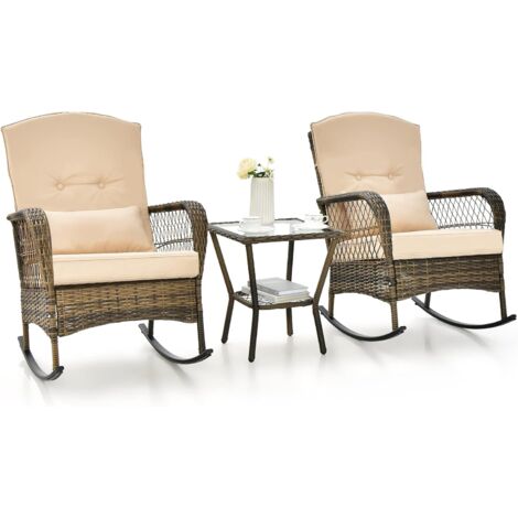 Set Giardino COSTWAY 3 Pezzi - Tavolo E Sedie In Rattan PE Con Vetro Temperato - Foto 9