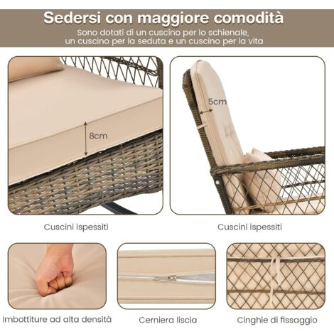 Set Giardino 3 Pezzi Costway - 2 Sedie A Dondolo E Tavolino In Rattan PE, Con Cuscini - Per Esterno, Balcone O Terrazza - Foto 10