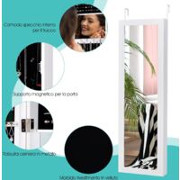 COSTWAY Armadietto Portagioie Con Specchio - Da Appendere A Muro O Porta, Bianco/Nero, Capiente - Foto 2