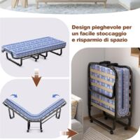 Letto Pieghevole Costway Con Materasso - Brandina Portatile Per Casa, Ufficio E Campeggio, 150kg - Foto 7